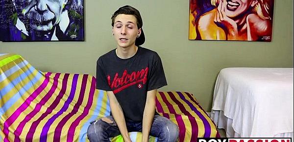  New cute and horny twink Trey Bentley interview and jack off
